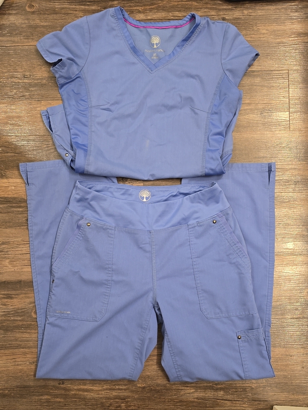 Healing Hands Women's Lavender-Blue Scrub Top and Trousers